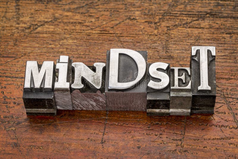 Parola di Mindset nel tipo del metallo fotografie stock libere da diritti Parola di Mindset nel tipo del metallo fotografie stock libere da diritti