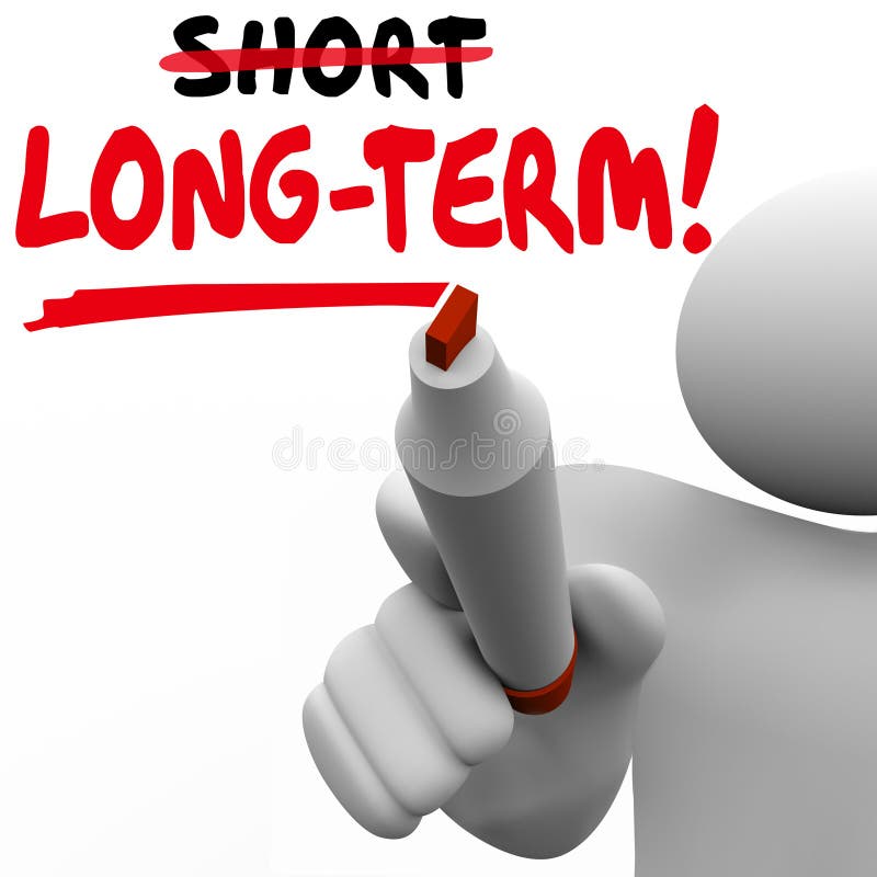 Long Term Vs Short words written on board with marker to illustrate a plan or strategy of waiting or delaying outcome, payoff or results of project or effort. Long Term Vs Short words written on board with marker to illustrate a plan or strategy of waiting or delaying outcome, payoff or results of project or effort