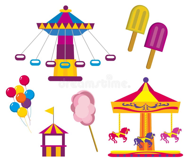 Illustrations of Amusement Park symbols, isolated on white background. Illustrations of Amusement Park symbols, isolated on white background