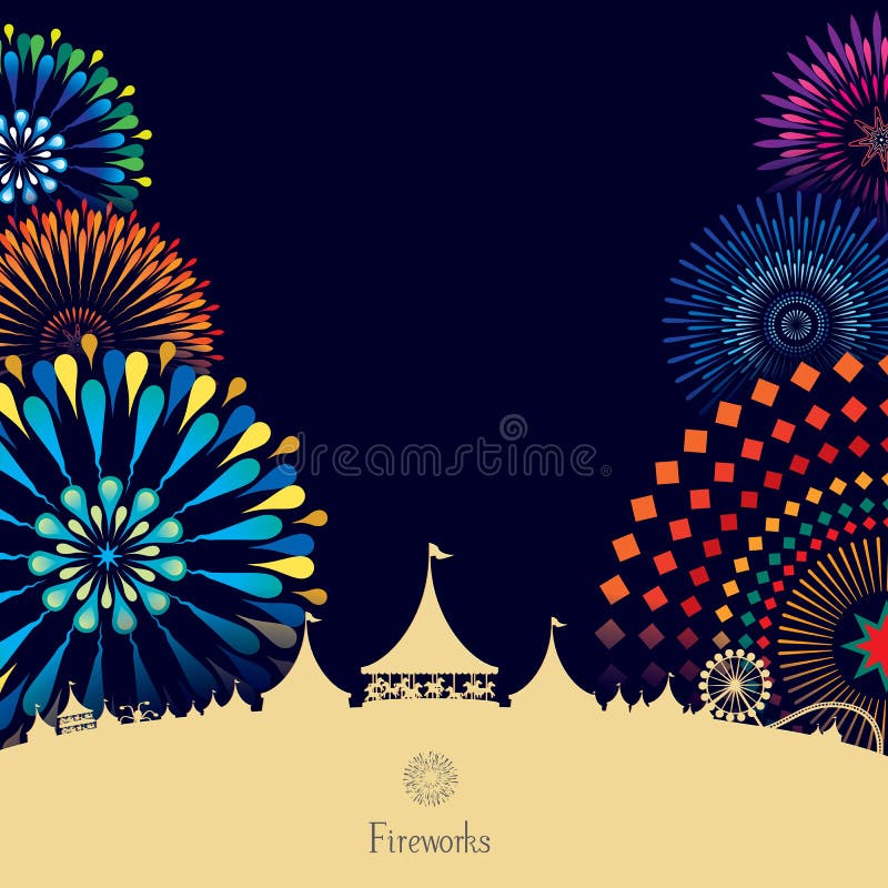 Vector illustration of amusement park with colorful fireworks background. Vector illustration of amusement park with colorful fireworks background.