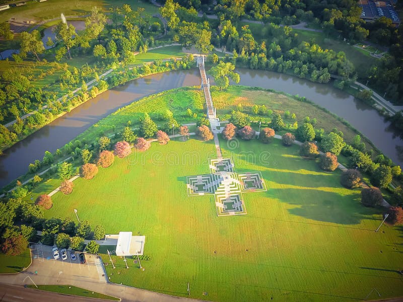 Parque del verde de la visión aérea en Houston céntrica, Tejas, los E. E. U. fotos de archivo libres de regalías.