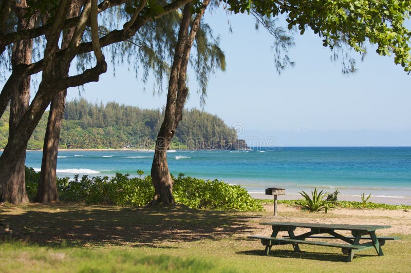 Inviting Tropical Park - Halalei Bay, Kauai, Hawaii. Inviting Tropical Park - Halalei Bay, Kauai, Hawaii