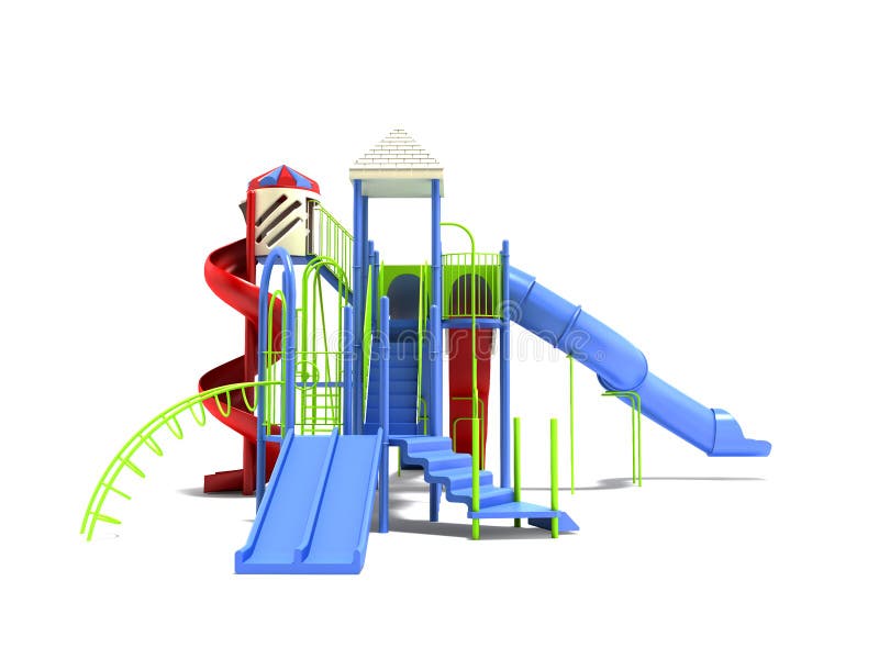 Parquinho azul para crianças com escadas com deslizamento em espiral vermelha deslizante retilíneo 3d renderização em fundo branc ilustração do vetor Parquinho azul para crianças com escadas com deslizamento em espiral vermelha deslizante retilíneo 3d renderização em fundo branc ilustração do vetor