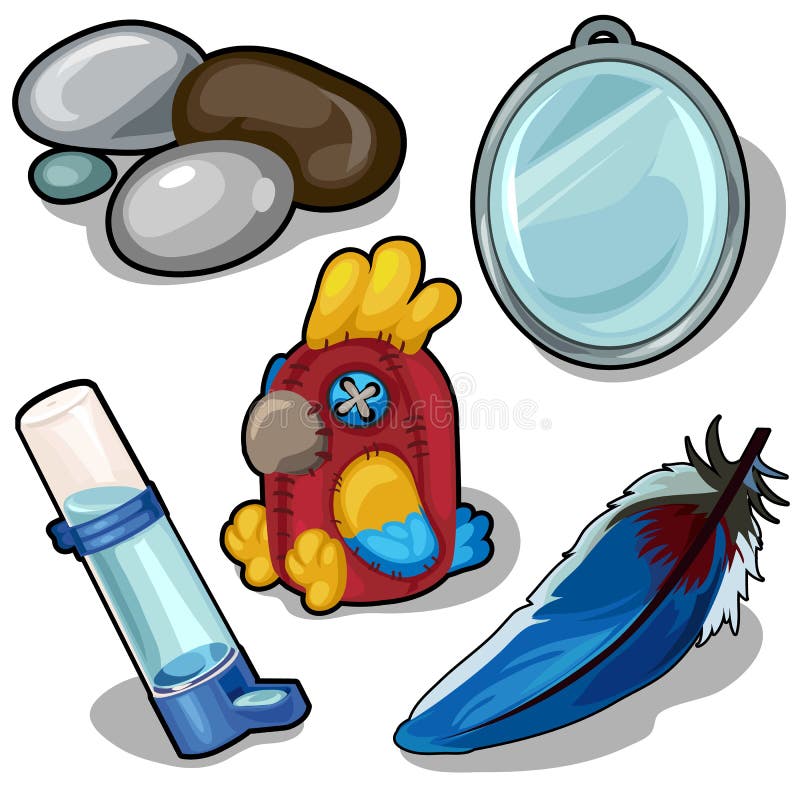 Parrot and accessories therefor. Vector isolated stock illustration Parrot and accessories therefor. Vector isolated stock illustration