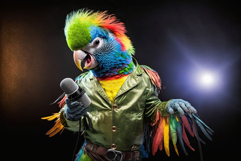 Parrot in a Discothemed Costume Singing Along, Created with Generative