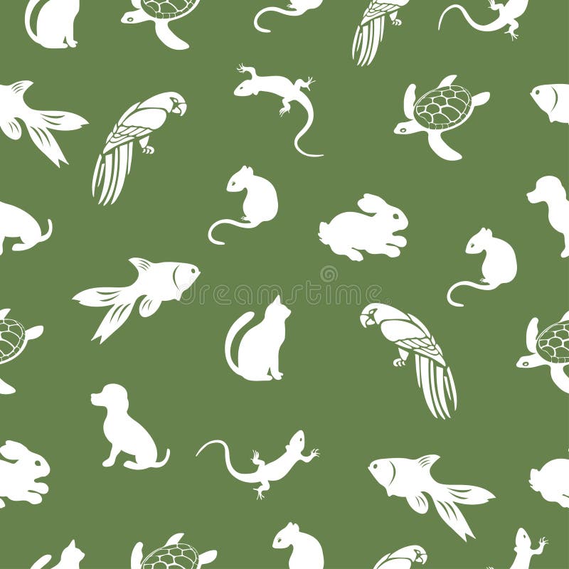 The parrot, turtle, cat, dog, rabbit, mouse, fish, lizard seamless pattern, animal vector background. For fabric design vector illustration The parrot, turtle, cat, dog, rabbit, mouse, fish, lizard seamless pattern, animal vector background. For fabric design vector illustration