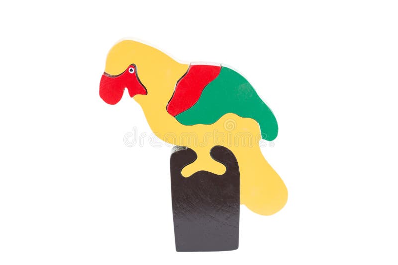 Parrot wooden puzzle over white background