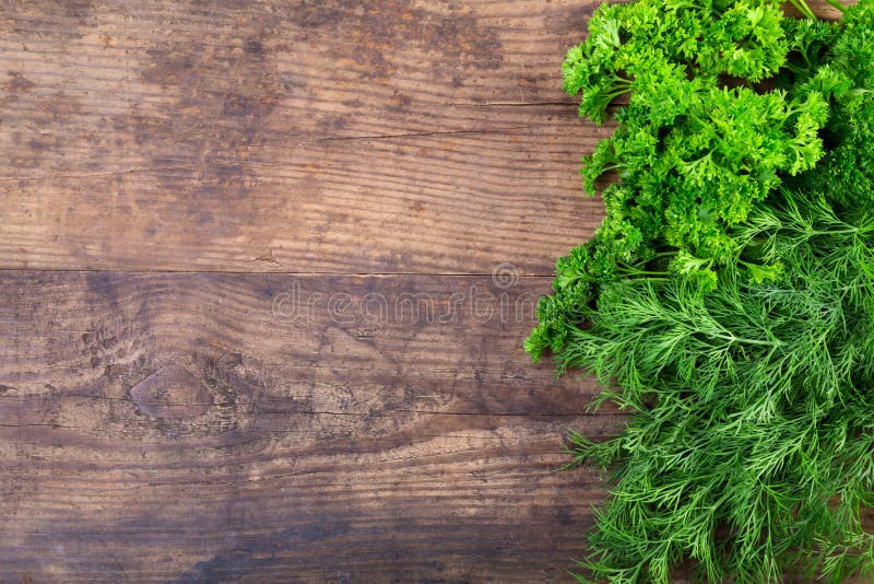 Parsley and Dill on Wooden Table Stock Image Image of fresh, group