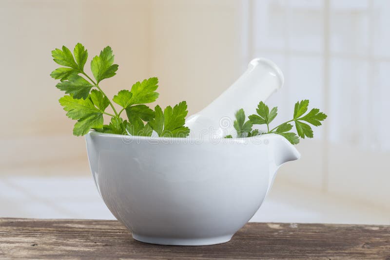 Parsley in mortar