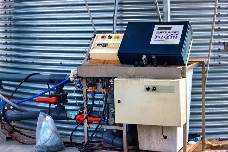 Part of the automatic equipment in the nursery of ornamental plants stock photos