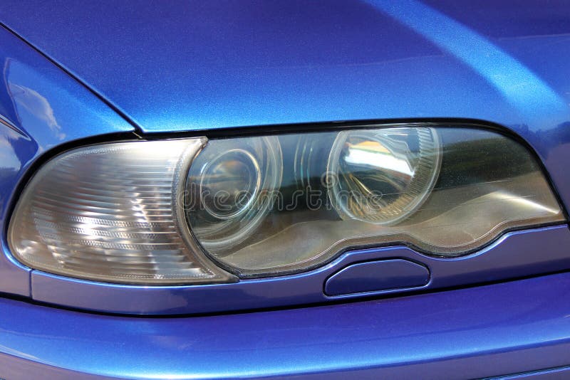 Part of a Blue Car. Car Headlights Stock Photo Image of black, luxury