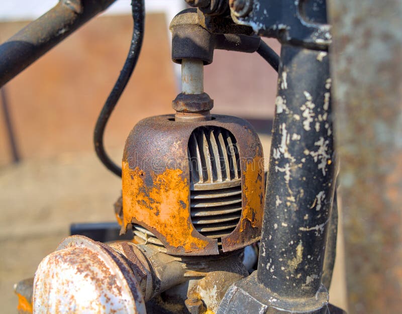 Twostroke Chainsaw Engine Closeup. Inspection, Maintenance, Service