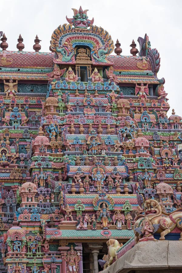 Ornate colorful gateway to a landmark Hindu temple site in Tamil Nadu stock photography Ornate colorful gateway to a landmark Hindu temple site in Tamil Nadu stock photography