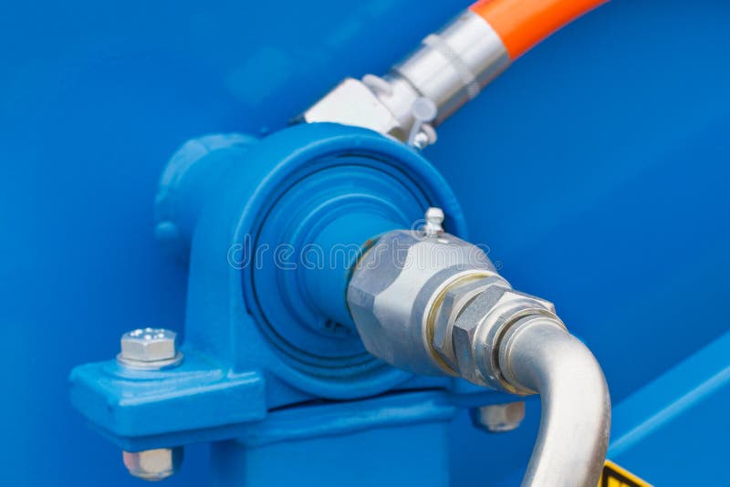 Part of Industrial Hydraulic or Pneumatic Machine. Hydraulic Mechanism. Technology Stock Photo