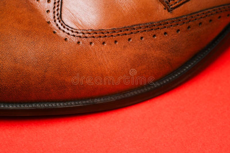 Part of Men`s Shoes Close-up. Genuine Leather Texture Stock Image ...