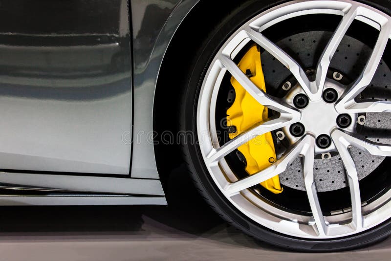 Part of modern new wheel car with disk brake pad stock images Part of modern new wheel car with disk brake pad stock images