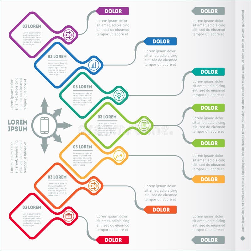 Part of the report with icons set. Vector infographic of technology or education process. Business concept with seven options. We royalty free illustration