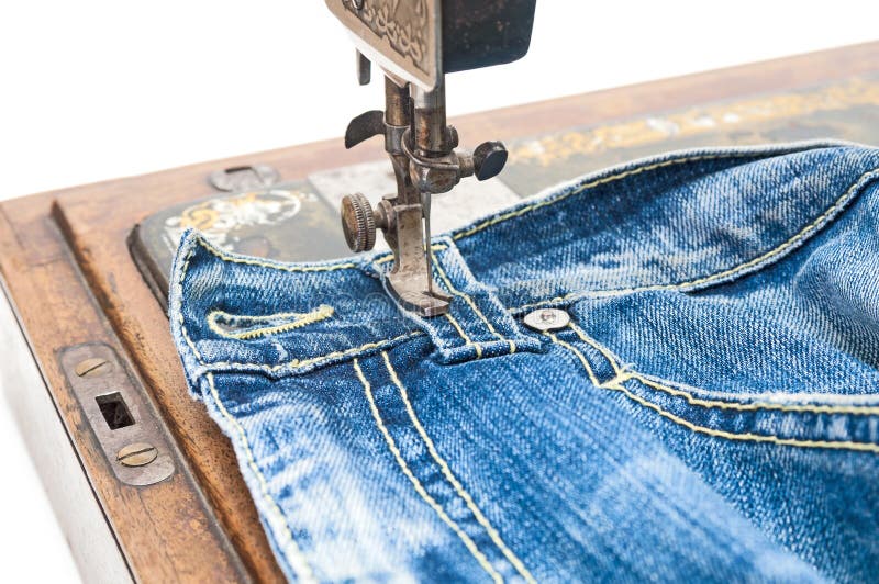 Part of Sewing Machine and Jeans Cloth Stock Photo Image of craft