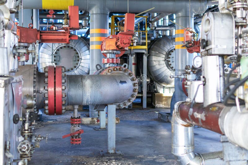 Part of the technological equipment of the gas processing plant stock photos
