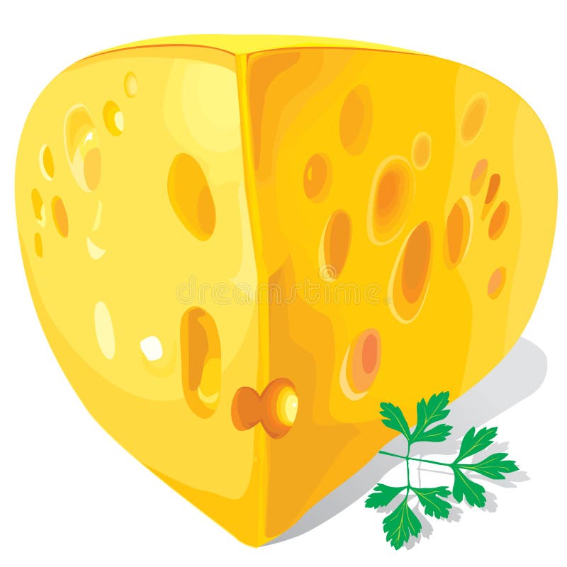 Piece of cheese and parsley on white background. Piece of cheese and parsley on white background