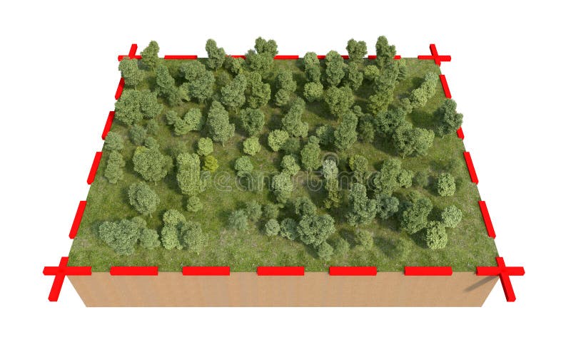 Parte de tierra con el bosque aislado en la representación blanca 3d stock de ilustración Parte de tierra con el bosque aislado en la representación blanca 3d stock de ilustración