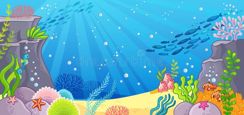 Sea bottom. Vector illustration with a background in cartoon style. Depths of the ocean. Sea bottom. Vector illustration with a background in cartoon style. Depths of the ocean.