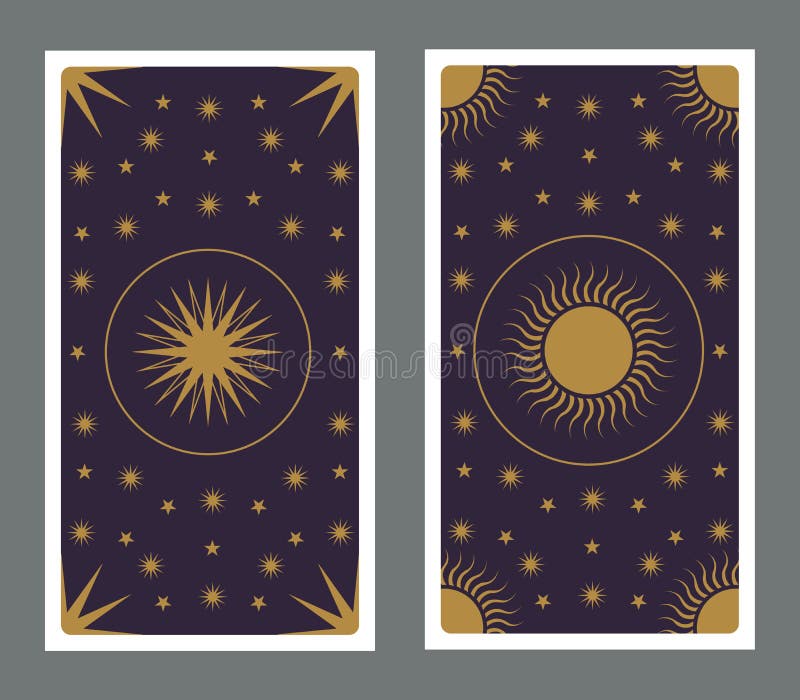 Parte posterior de la carta de tarot adornada con las estrellas, el sol y la luna libre illustration Parte posterior de la carta de tarot adornada con las estrellas, el sol y la luna libre illustration