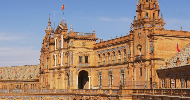 Parte principal da luz exterior 4k spain Sevilha do dia do sol de plaza de espana