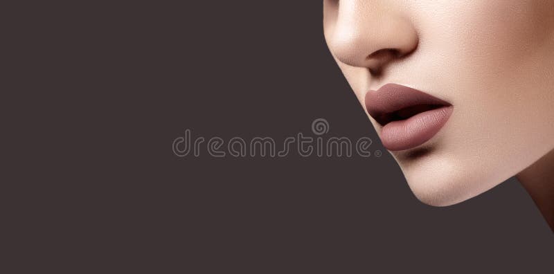 Parte 'sexy' da cara fêmea com bordos gordos, Chin Shapes perfeito e pele lisa Composição do bordo da forma Copie o conceito do e foto de stock royalty free Parte 'sexy' da cara fêmea com bordos gordos, Chin Shapes perfeito e pele lisa Composição do bordo da forma Copie o conceito do e foto de stock royalty free
