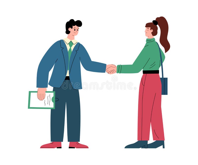 Partenerii de afaceri dau mâna în întâlnire cu ilustrația vectorului plat izolată royalty free illustration