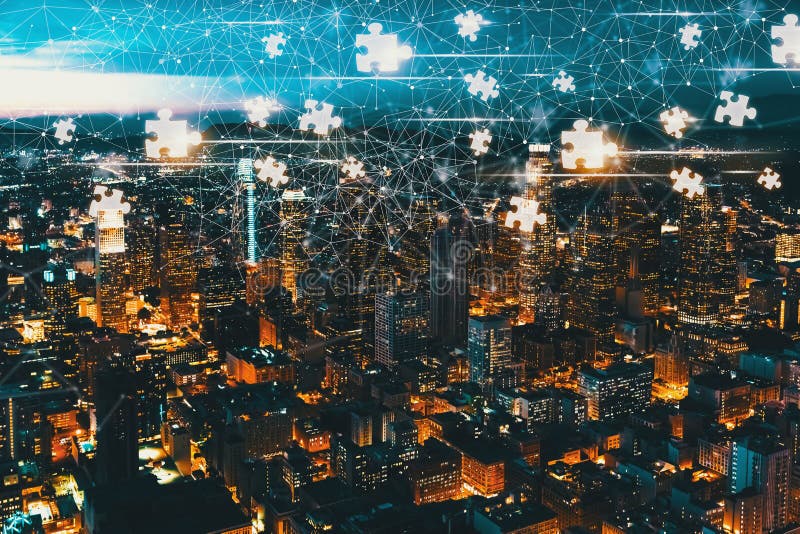 Partes do enigma com Los Angeles do centro fotografia de stock