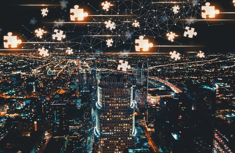 Partes do enigma com Los Angeles do centro fotografia de stock royalty free