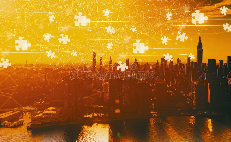 Partes do enigma com o Manhattan fotografia de stock