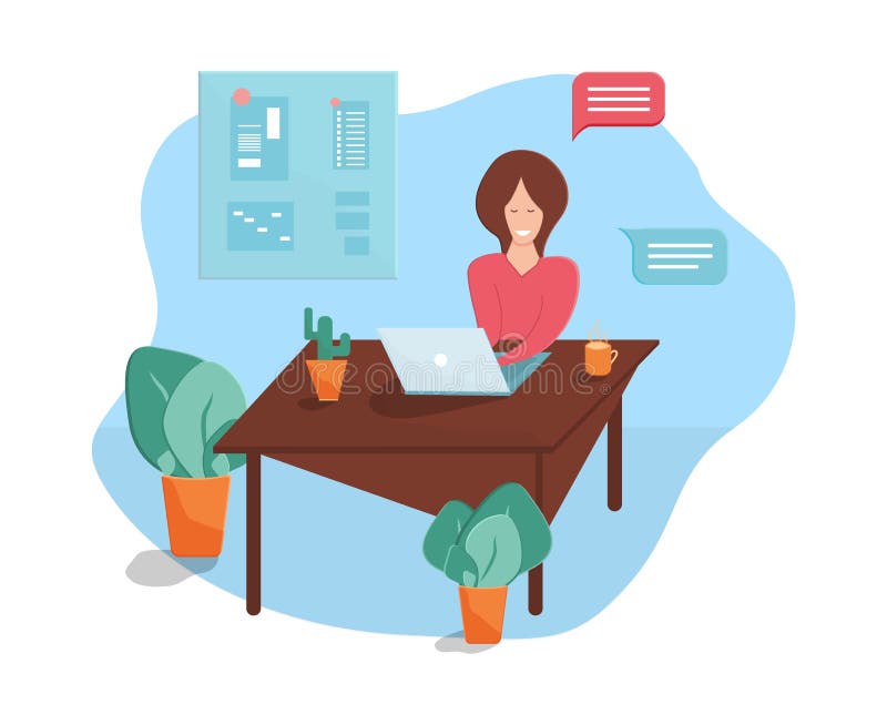 Partez pour travailler à la maison ou bureau. Femme travaillant sur l'ordinateur portable illustration stock