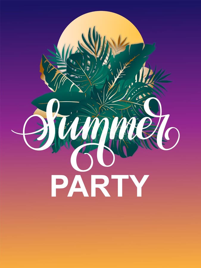 Parti för vektoraffischsommar med kopieringsutrymme för din text Annonsering av den vertikala mallen med solen och den tropiska royaltyfri illustrationer Parti för vektoraffischsommar med kopieringsutrymme för din text Annonsering av den vertikala mallen med solen och den tropiska royaltyfri illustrationer