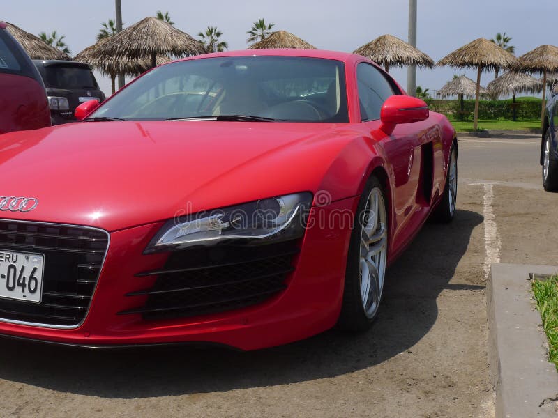 Partial front left side view of an Audi R8 V8 FSi coupe. stock photos