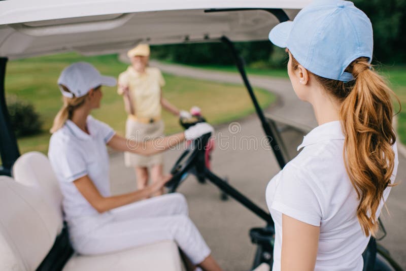 Partial View of Female Golf Players in Caps Stock Image Image of