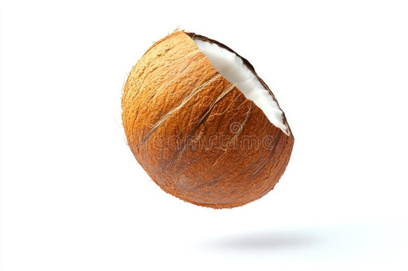 A partially consumed coconut placed on a white background royalty free stock image