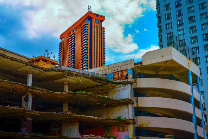 Partially Demolished Building in Kuala Lumpur Bukit Bintang Stock Photo