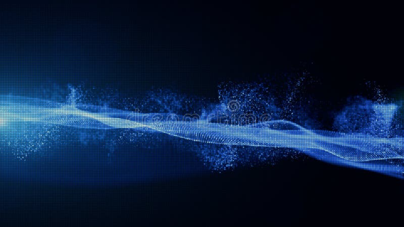 Particelle blu astratte di Digital di colore con polvere e fondo leggero
