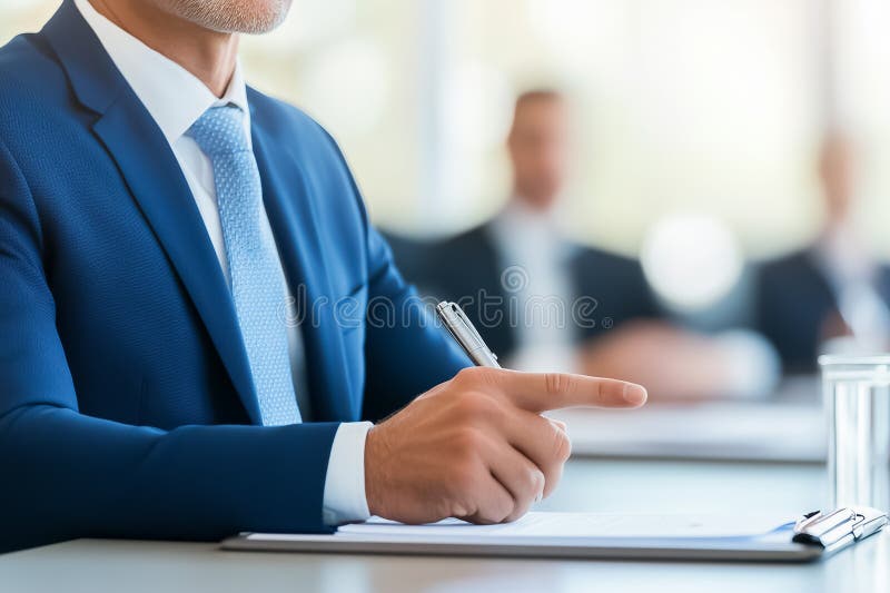 Participants engage in discussions and take notes at a dynamic business conference with insightful keynotes and stock image