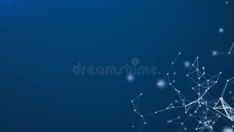 Particle motion and glow triangles on dark blue screen stock illustration