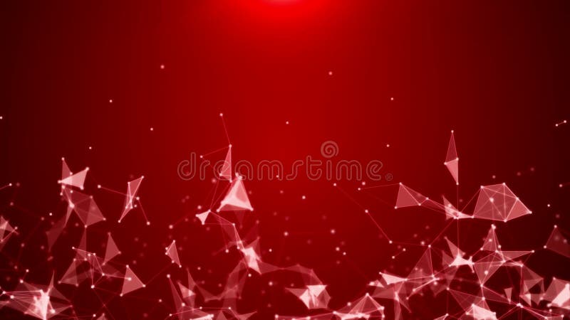 Particle motion and glow triangles on red screen vector illustration
