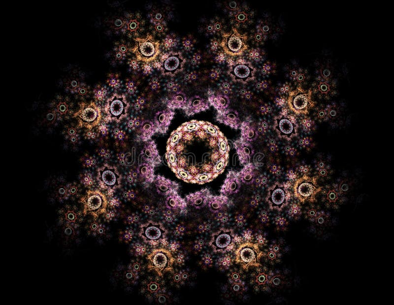 Particles of abstract fractal forms on the subject of nuclear physics science and graphic design. Geometry sacred futuristic quant vector illustration