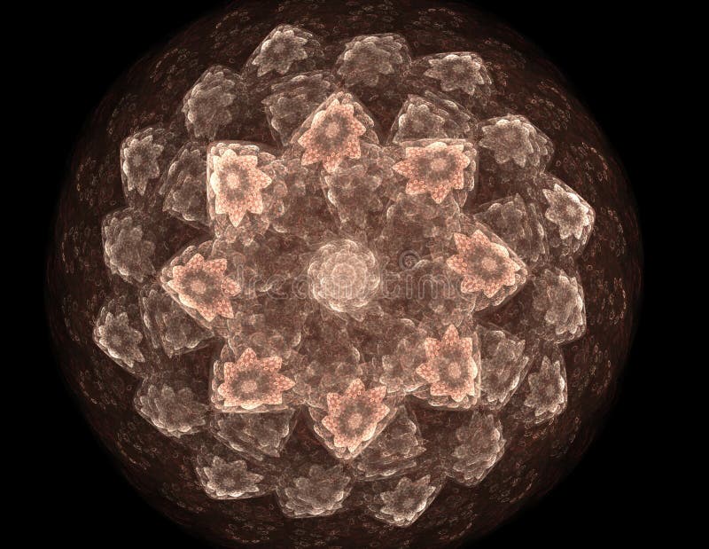 Particles of abstract fractal forms on the subject of nuclear physics science and graphic design. Geometry sacred futuristic quant stock illustration