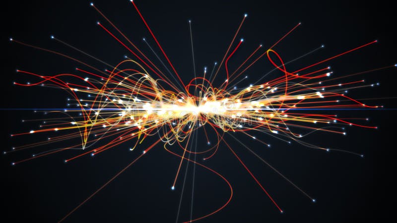 Particles collision in Hadron Collider. Astrophysics concept. 3D rendered illustration.