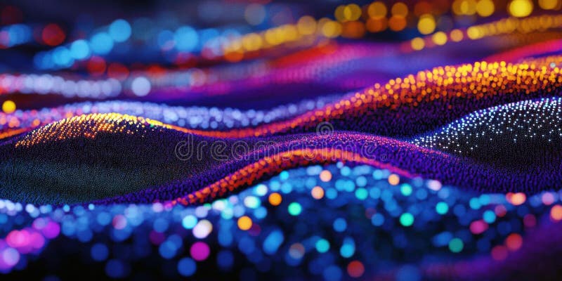 Particles Form Wavy Terrain and abstract rendering with data visualization vector illustration