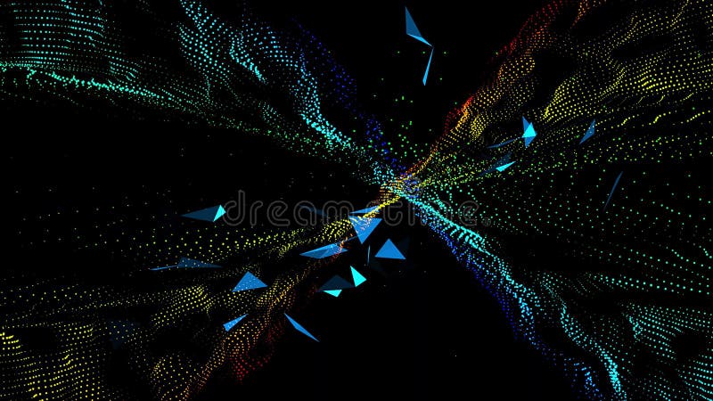Fond abstract de undă de particule și de plexuri de lumină cu podea strălucitoare stock illustration