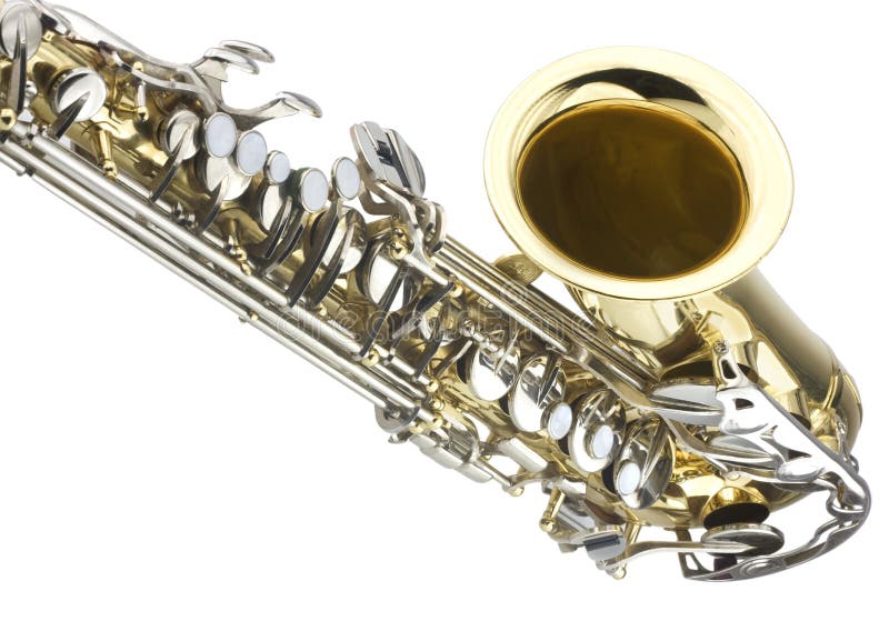 Detail of saxaphone isolated on white background. Detail of saxaphone isolated on white background
