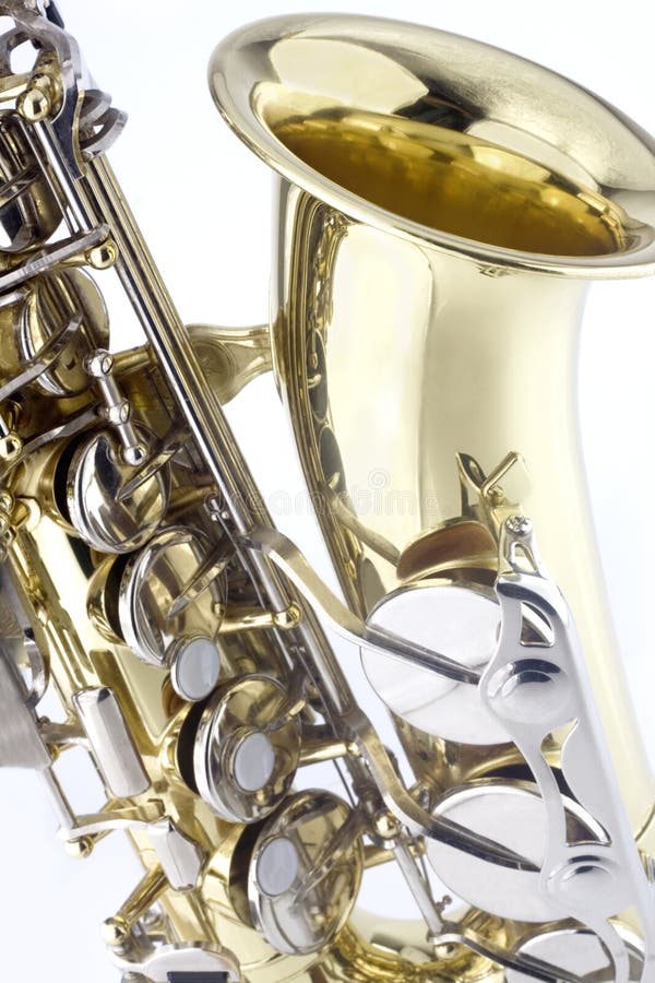 Detail of saxaphone isolated on white background. Detail of saxaphone isolated on white background